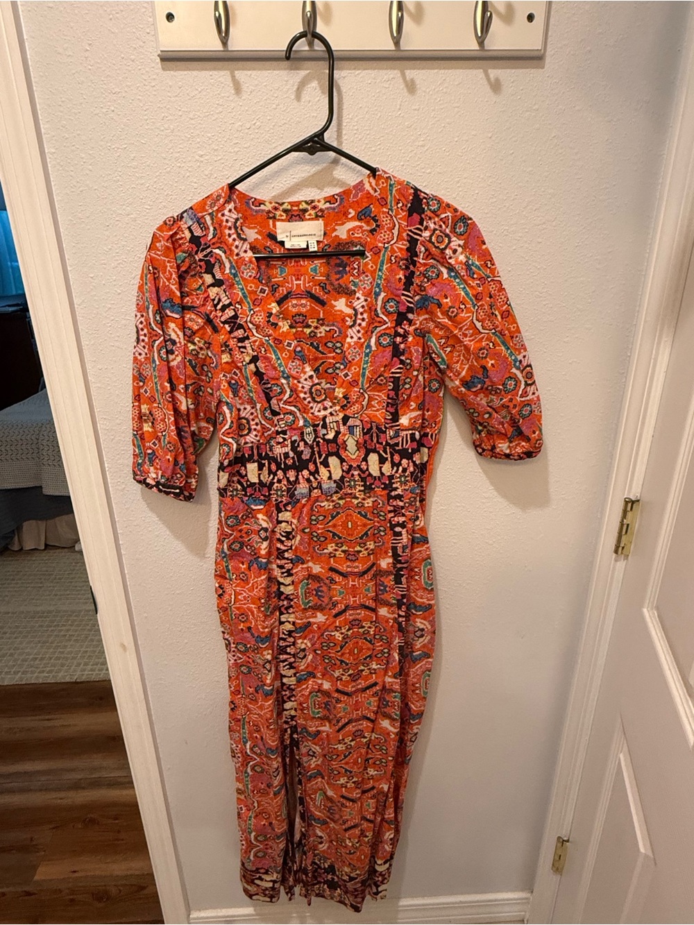 Anthropologie Orange Paisley Midi Dress with Multicolor Accents
